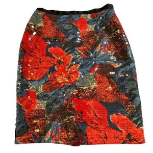 Anthropologie 🌸 Wolven Sequin Sugared Fleur Skirt Blue Red Size 4